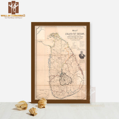 Map of the island of Ceylon; Colombo, Sri Lanka 1868 High Quality Glass Frame Wall Décors in Sri Lanka