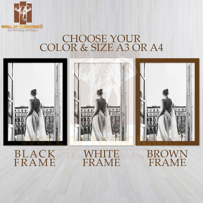 White Dressed Lady Open Window High Quality Glass Frame Wall Décor