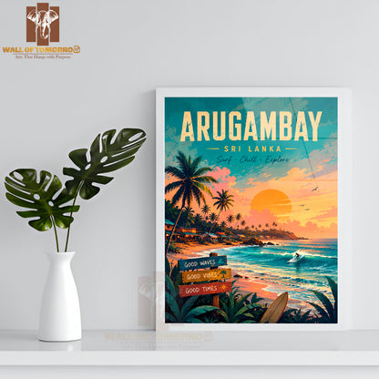 The Waves, Soaking Up The Sun in Arugambay, Sri Lanka Travel High Quality Glass Frame Wall Décor