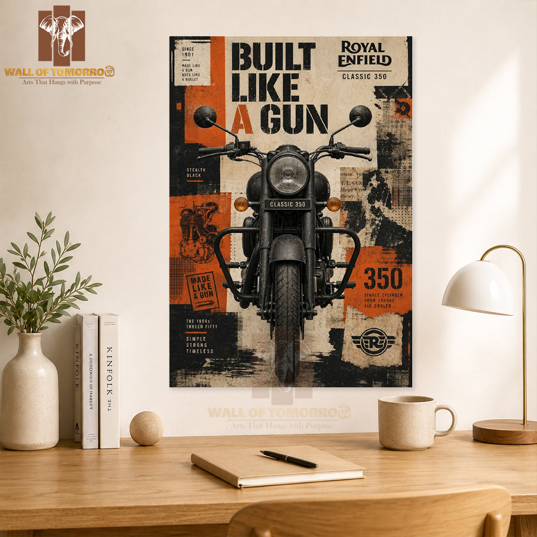 Royal Enfield Classic 350, Built Like A Gun Motor Bike High Quality Unframed Poster Print & Laminated Poster Print Wall Décor in Sri Lanka