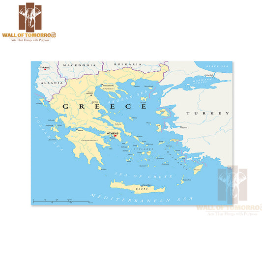Greece Political Map Educational High Quality Unframed Poster Print & Waterproof Poster Print Wall Décor
