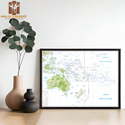 Relief Map of Oceania Isolated Educational High Quality Glass Frame Wall Décor