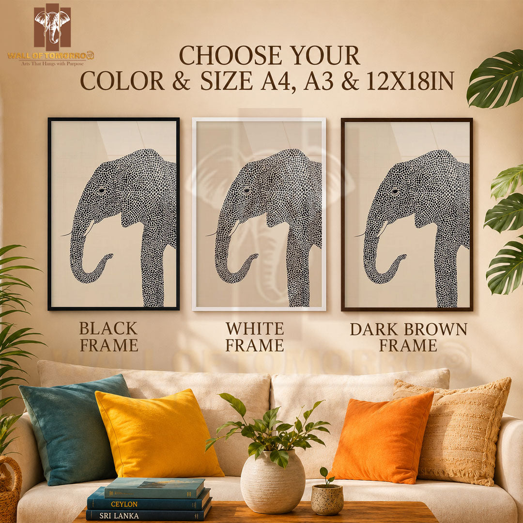 Halftone Illustration of an Elephant Animals High Quality Glass Frame Wall Décor in Sri Lanka
