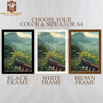 Nine Arches Bridge with Rolling Tea Plantations and Misty Mountains - Ella, Sri Lanka Travel High Quality Glass Frame Wall Décor