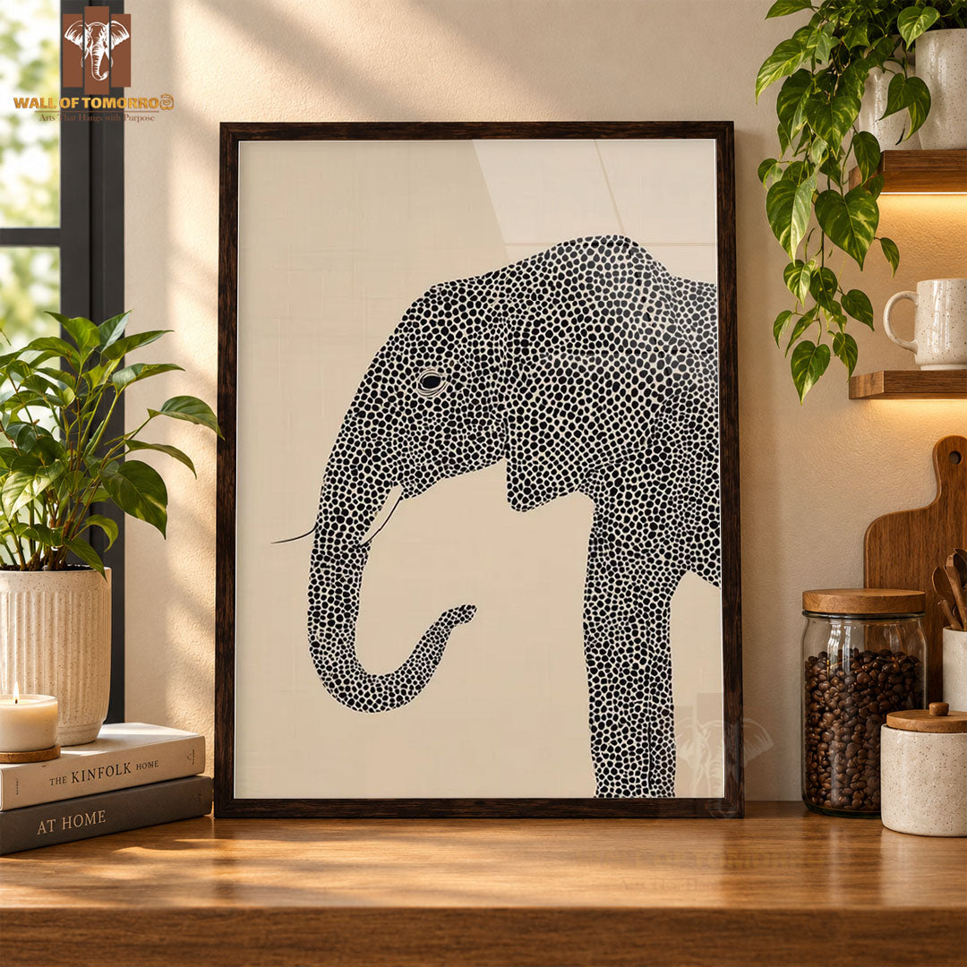 Halftone Illustration of an Elephant Animals High Quality Glass Frame Wall Décor in Sri Lanka