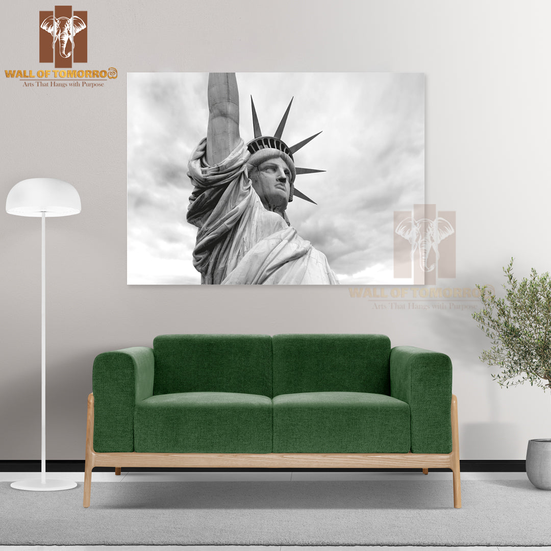 The Statue of Liberty Is Shown in B&W High Quality Unframed Poster Print & Waterproof Poster Print Wall Décor
