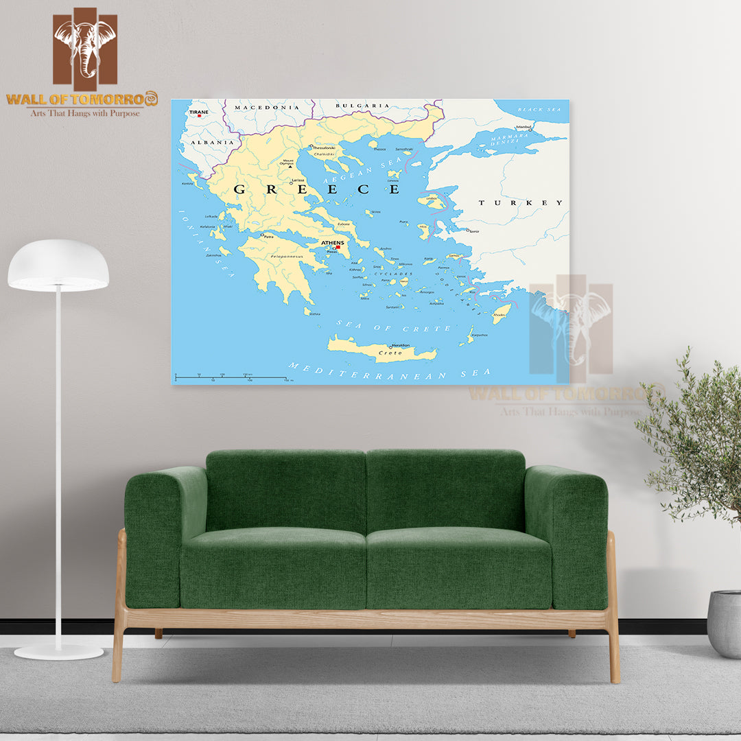 Greece Political Map Educational High Quality Unframed Poster Print & Waterproof Poster Print Wall Décor