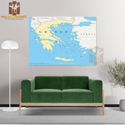 Greece Political Map Educational High Quality Unframed Poster Print & Waterproof Poster Print Wall Décor