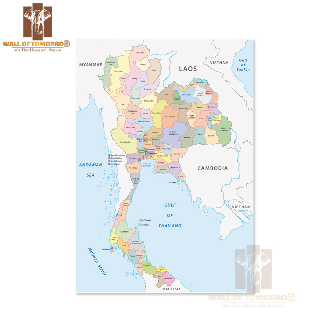 Thailand Administrative Map Educational High Quality Unframed Poster Print & Waterproof Poster Print Wall Décor