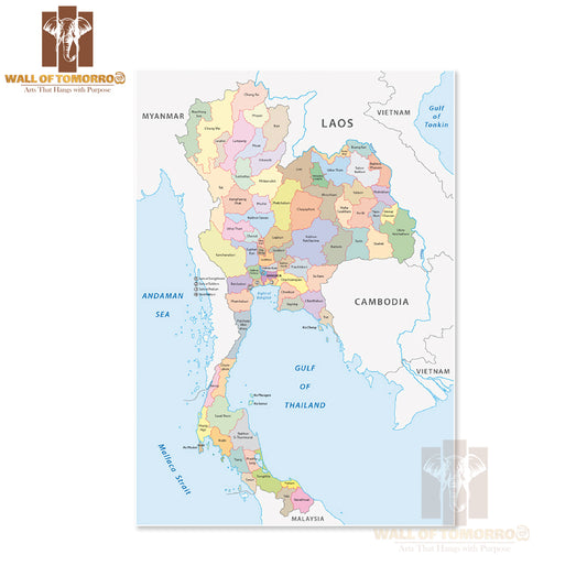 Thailand Administrative Map Educational High Quality Unframed Poster Print & Waterproof Poster Print Wall Décor