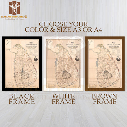 Map of the island of Ceylon; Colombo, Sri Lanka 1868 High Quality Glass Frame Wall Décors in Sri Lanka