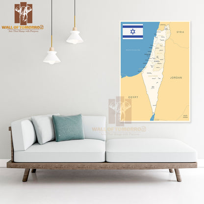 Israel Detailed Map Educational High Quality Unframed Poster Print & Waterproof Poster Print Wall Décor