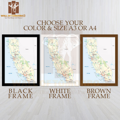 California Map Educational High Quality Glass Frame Wall Décor