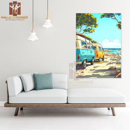 Van on The Beach with Surfboards High Quality Unframed Poster Print & Waterproof Poster Print Wall Décor
