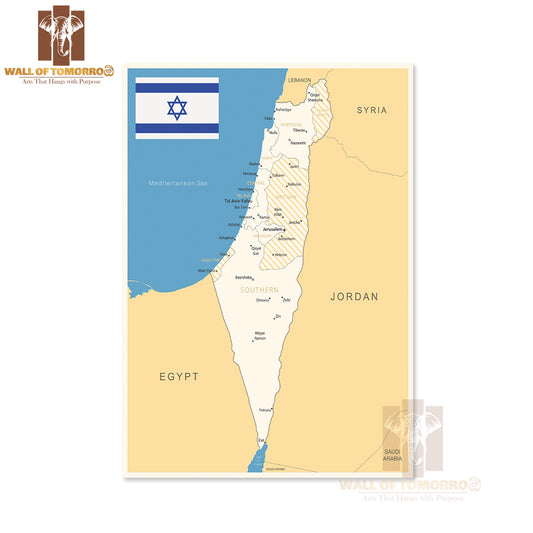 Israel Detailed Map Educational High Quality Unframed Poster Print & Waterproof Poster Print Wall Décor