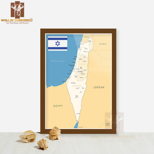 Israel Detailed Map Educational High Quality Glass Frame Wall Décor