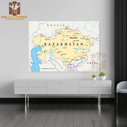 Kazakhstan Political Map with Capital Astana Educational High Quality Unframed Poster Print & Waterproof Poster Print Wall Décor
