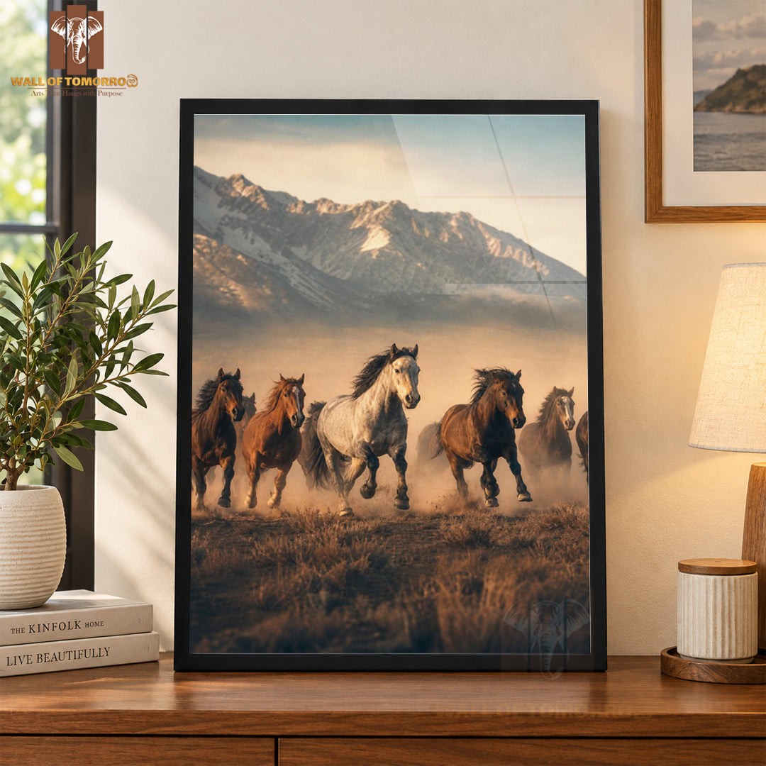 Running Horse Painting with Moon Animals High Quality Glass Frame Wall Décor in Sri Lanka