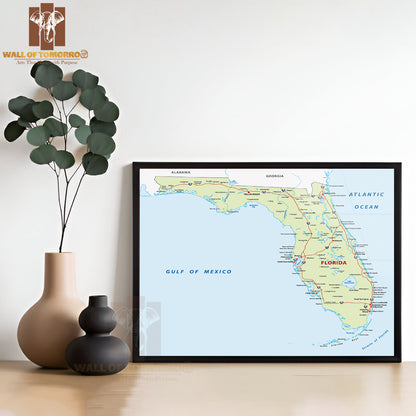 Florida Map Educational High Quality Glass Frame Wall Décor