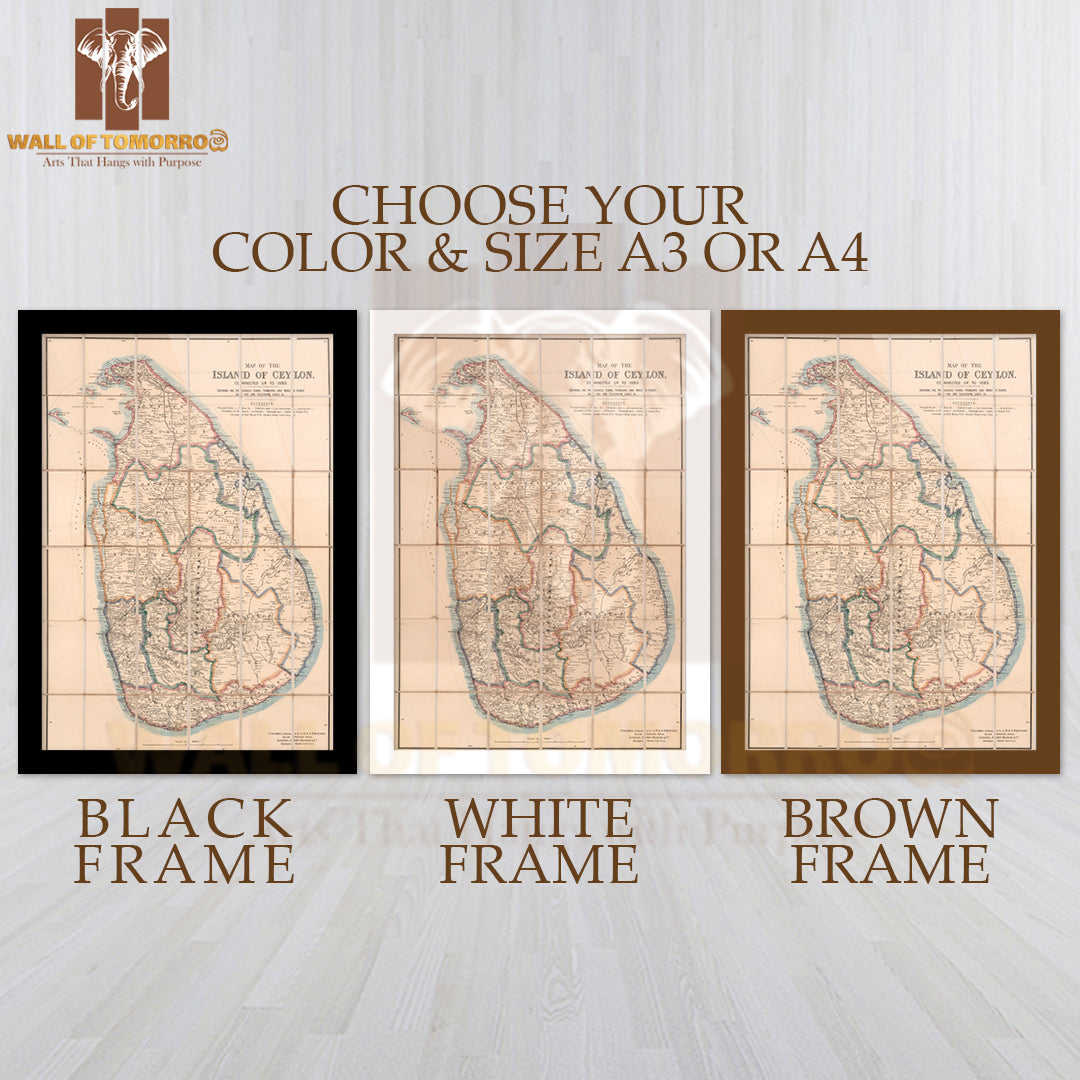 Map of the island of Ceylon, Corrected up to 1893 High Quality Glass Frame Wall Décors in Sri Lanka