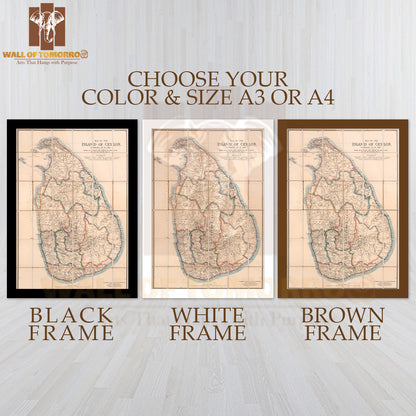 Map of the island of Ceylon, Corrected up to 1893 High Quality Glass Frame Wall Décors in Sri Lanka