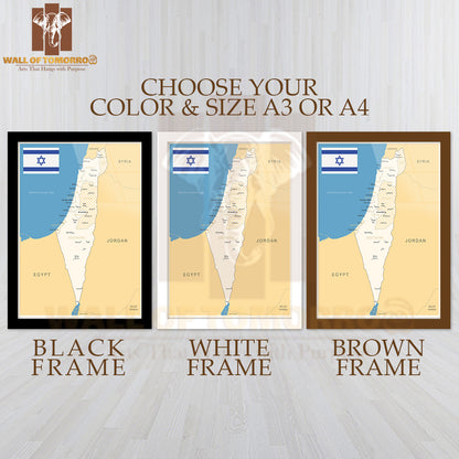 Israel Detailed Map Educational High Quality Glass Frame Wall Décor