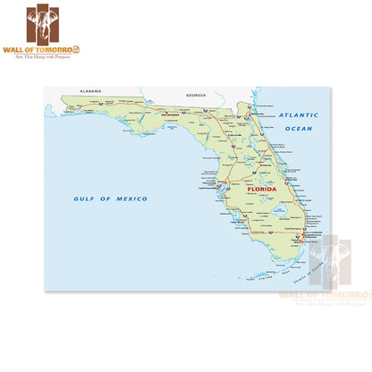 Florida Map Educational High Quality Unframed Poster Print & Waterproof Poster Print Wall Décor