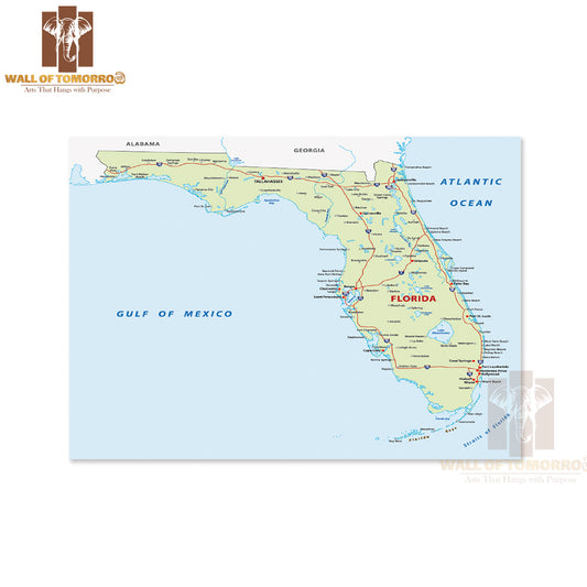 Florida Map Educational High Quality Unframed Poster Print & Waterproof Poster Print Wall Décor