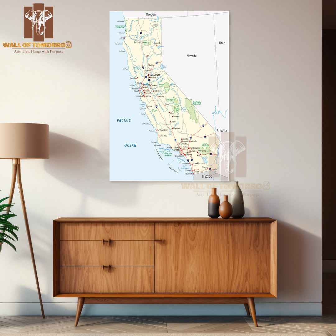 California Map Educational High Quality Unframed Poster Print & Waterproof Poster Print Wall Décor