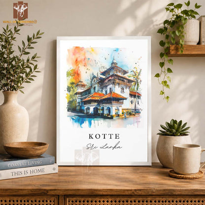 Kotte Watercolor Travel, Sri Lanka High Quality Glass Frame Wall Décor