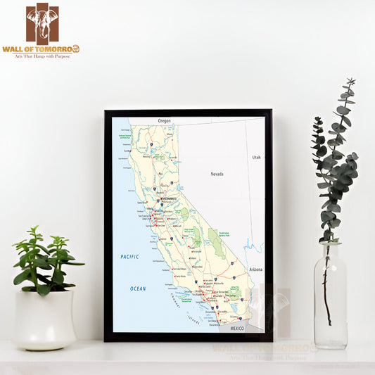 California Map Educational High Quality Glass Frame Wall Décor