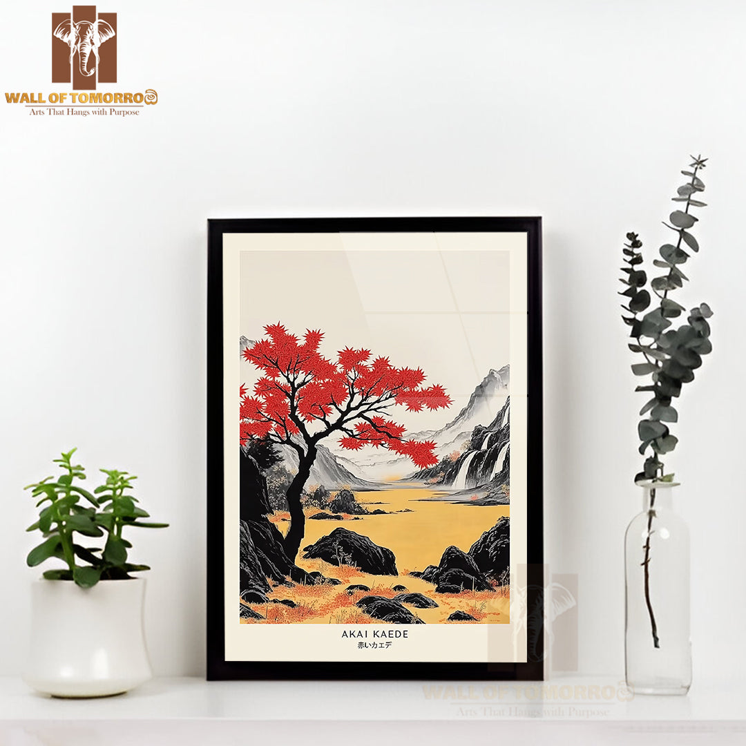 Akai Kaede Japandi Art High Quality Glass Frame Wall Décor