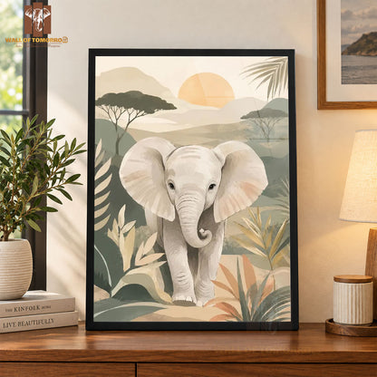 Illustrated Young Elephant Animals High Quality Glass Frame Wall Décor in Sri Lanka