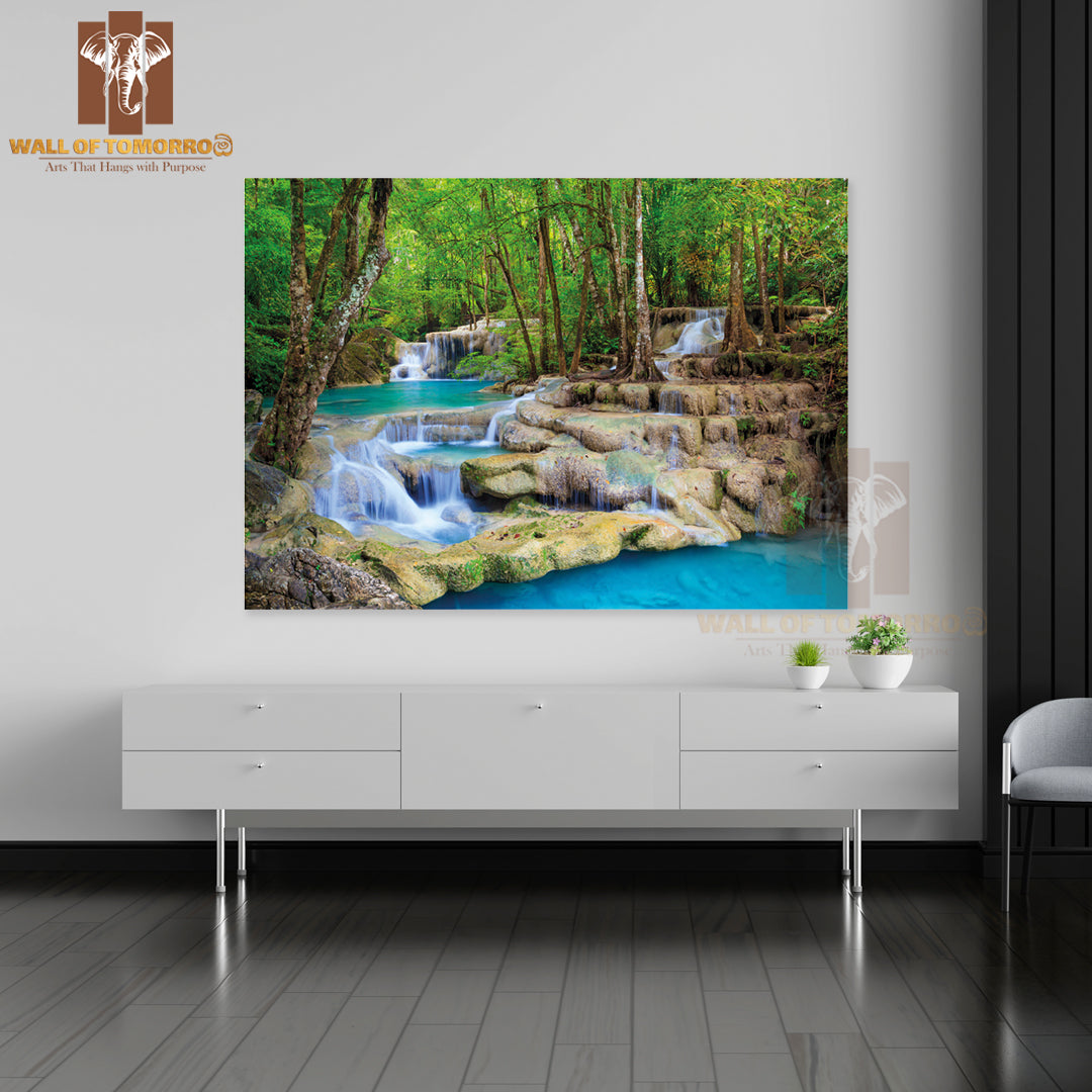 Waterfall In the Jungle with Blue Water High Quality Unframed Poster Print & Waterproof Poster Print Wall Décor