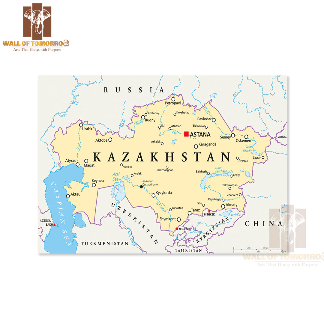 Kazakhstan Political Map with Capital Astana Educational High Quality Unframed Poster Print & Waterproof Poster Print Wall Décor