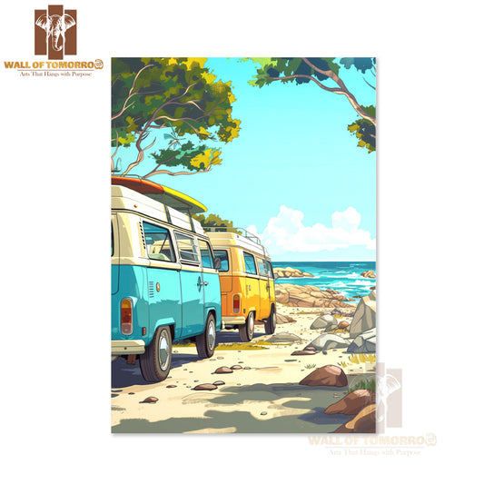 Van on The Beach with Surfboards High Quality Unframed Poster Print & Waterproof Poster Print Wall Décor