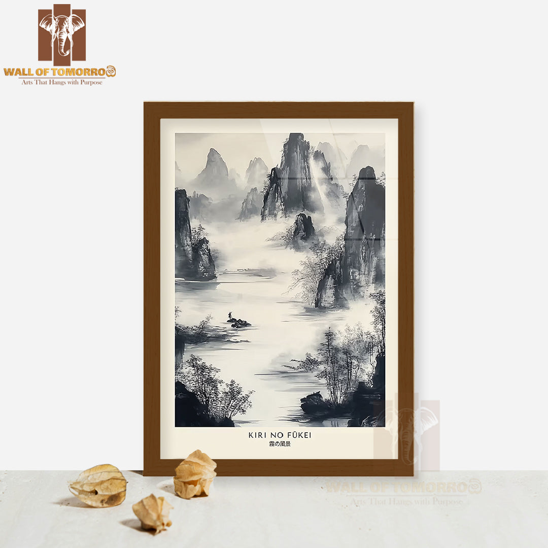 Kiri No Fukei Japandi Elegance Art High Quality Glass Frame Wall Décor