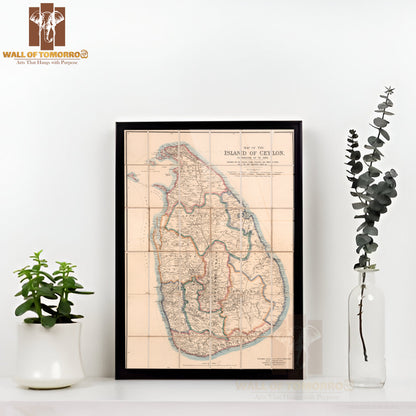 Map of the island of Ceylon, Corrected up to 1893 High Quality Glass Frame Wall Décors in Sri Lanka