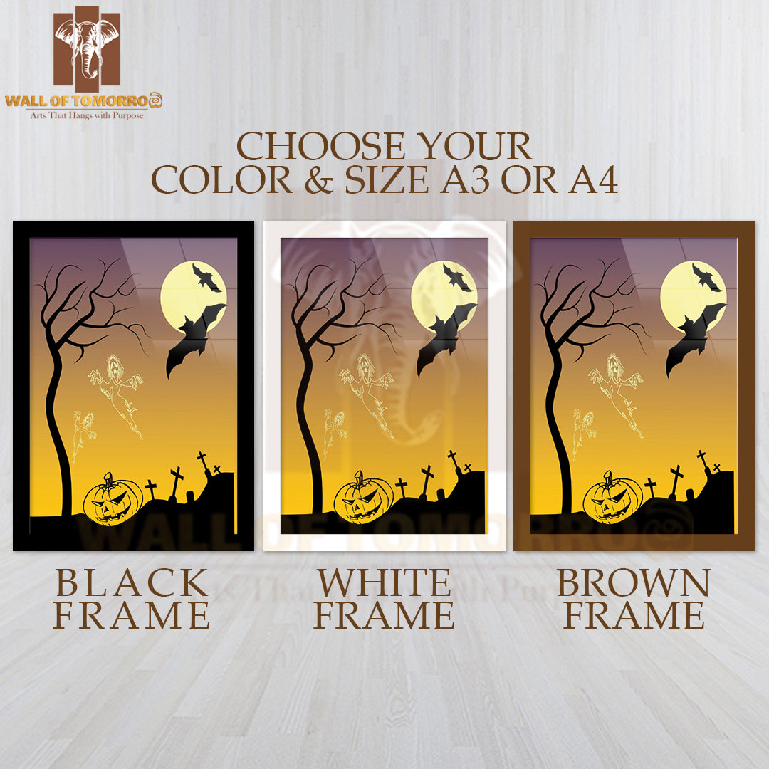 Halloween Silhouetted Bats Flying Among Bare Trees High Quality Glass Frame Wall Décors in Sri Lanka