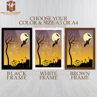 Halloween Silhouetted Bats Flying Among Bare Trees High Quality Glass Frame Wall Décors in Sri Lanka