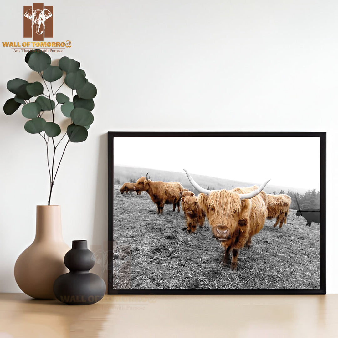 Scottish Highlander Cows High Quality Glass Frame Wall Décor
