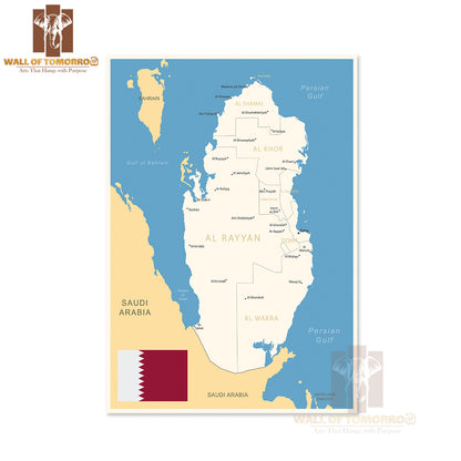 Qatar - Detailed Map with Administrative Divisions Educational High Quality Unframed Poster Print & Waterproof Poster Print Wall Décor