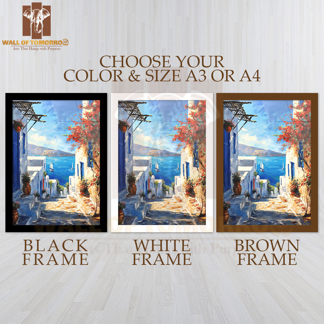 Painting Of a Street with A Boat in The Water High Quality Glass Frame Wall Décor