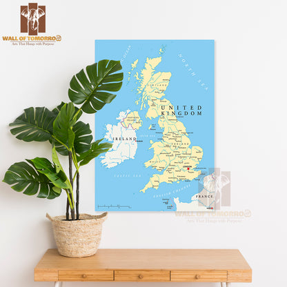 United Kingdom Political Map with Capital London Educational High Quality Unframed Poster Print & Waterproof Poster Print Wall Décor