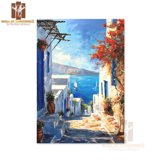 Painting Of a Street with A Boat in The Water High Quality Unframed Poster Print & Waterproof Poster Print Wall Décor
