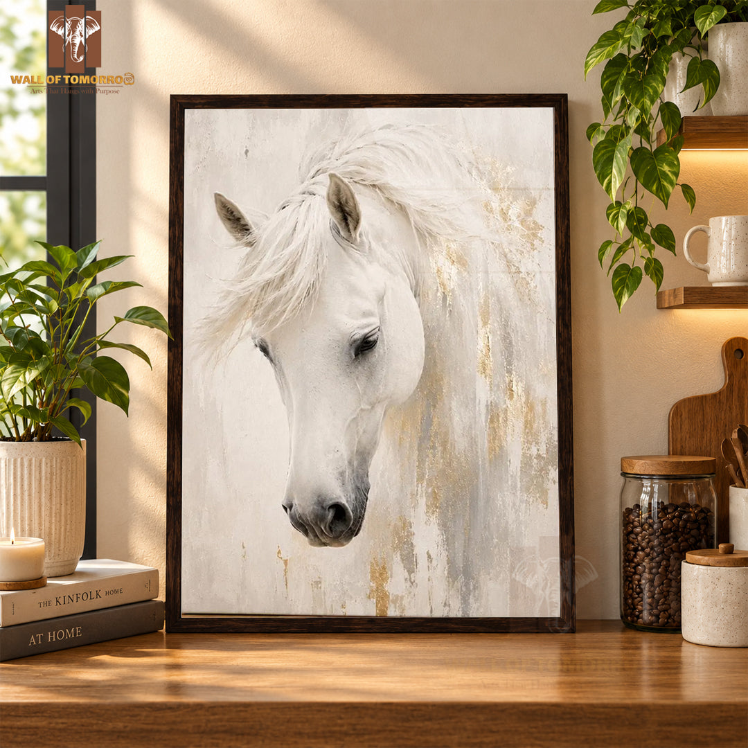 White Horses Painting Animals High Quality Glass Frame Wall Décor in Sri Lanka