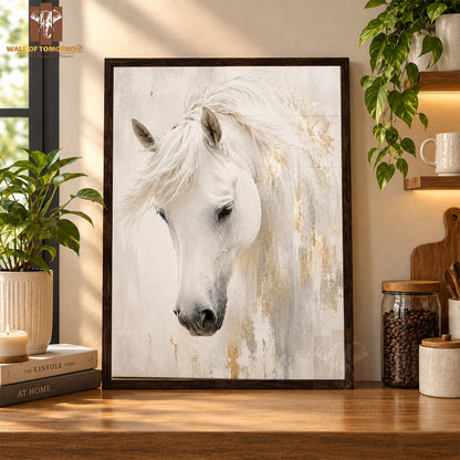 White Horses Painting Animals High Quality Glass Frame Wall Décor in Sri Lanka