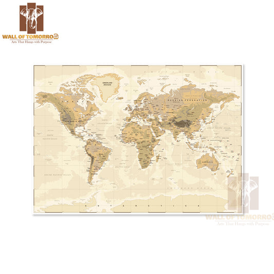Vintage Physical World Map Educational High Quality Unframed Poster Print & Waterproof Poster Print Wall Décor
