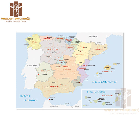 Autonomous Communities of Spain Educational High Quality Unframed Poster Print & Waterproof Poster Print Wall Décor