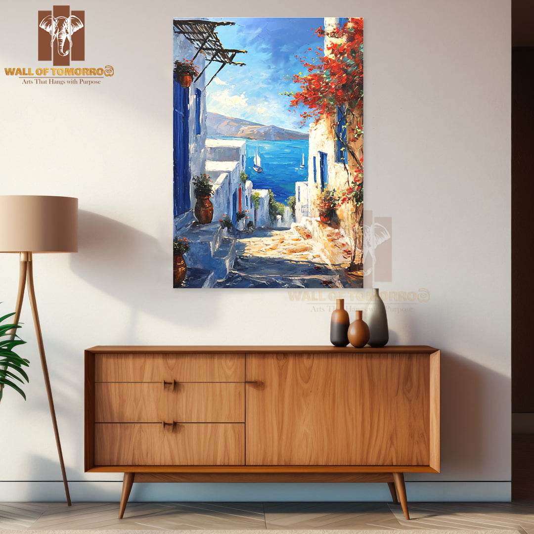 Painting Of a Street with A Boat in The Water High Quality Unframed Poster Print & Waterproof Poster Print Wall Décor